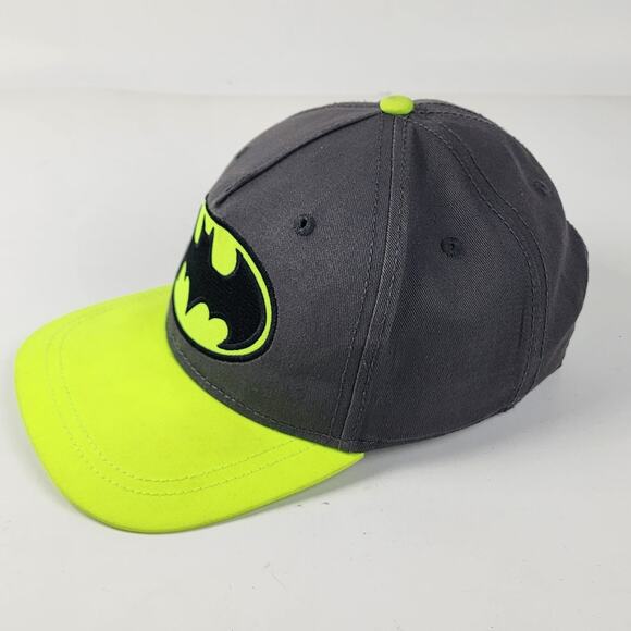 DC Comics Batman Youth OSFM Neon Yellow & Gray Baseball Cap Snapback Hat - Picture 2 of 9